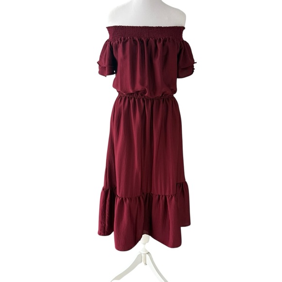 Old Navy Off-Shoulder Burgundy Peasant Dress - Picture 1 of 6